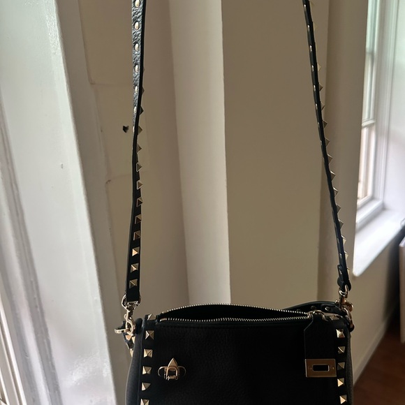 Valentino Small Rockstud Grainy Calfskin Crossbody Bag in Black - Picture 12 of 14